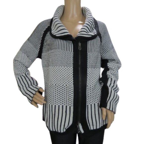Alison Sheri Zippered Patchwork Sweater Jacket - Picture 1 of 5